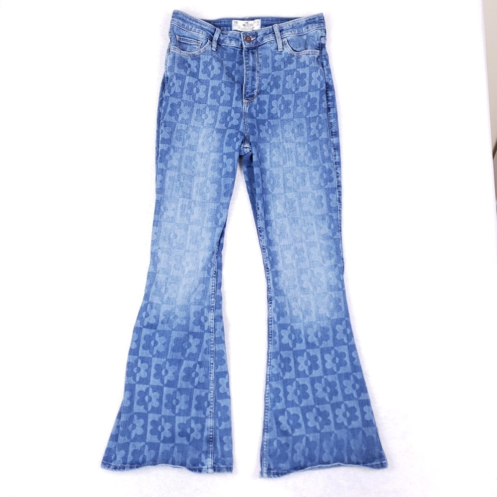 Hollister Curvy High-Rise Vintage Flare Jeans 15R Blue Floral